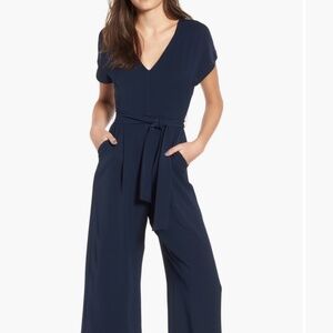 ASTR the Label Navy Blue cropped jumpsuit with tie belt